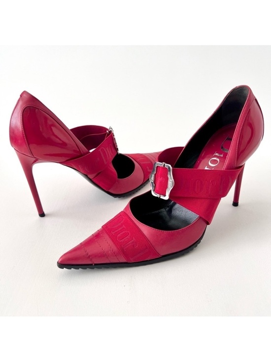 Dior Shoes - DIOR | Vintage Red Leather Pointed Cross Over Elastic Bandage Pumps EU 37.5